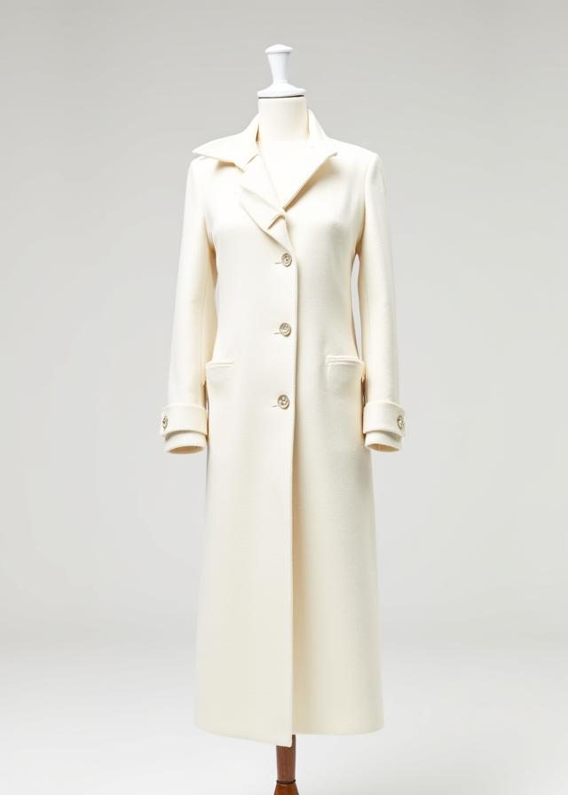 Manteau architectural en cachemire blanc, collection Haute Couture.
