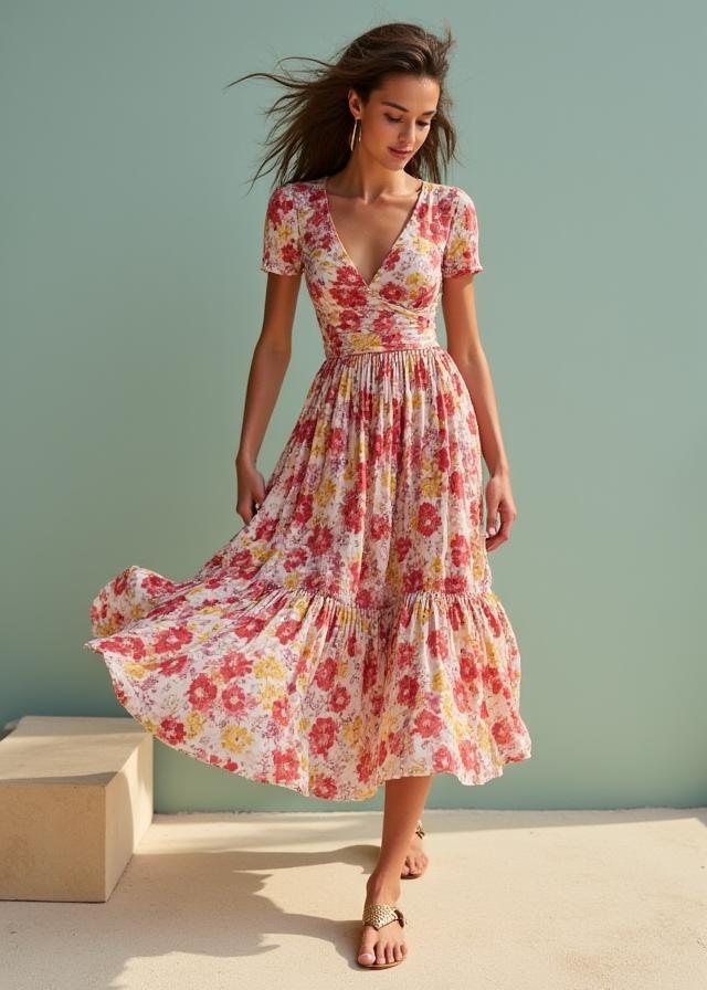 Robe midi fluide à imprimé floral.